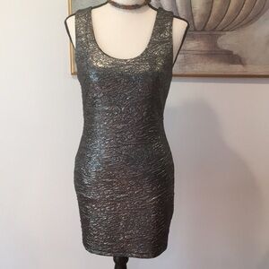 Bodycon Stretchy Silver Metallic Textured Mini Dress size Small
